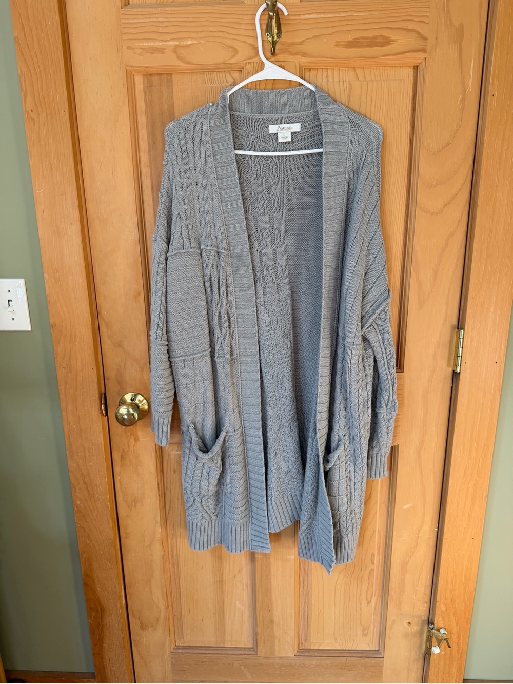 Natural Reflections Gray Open-Front Cable Knit Cardigan with Pockets